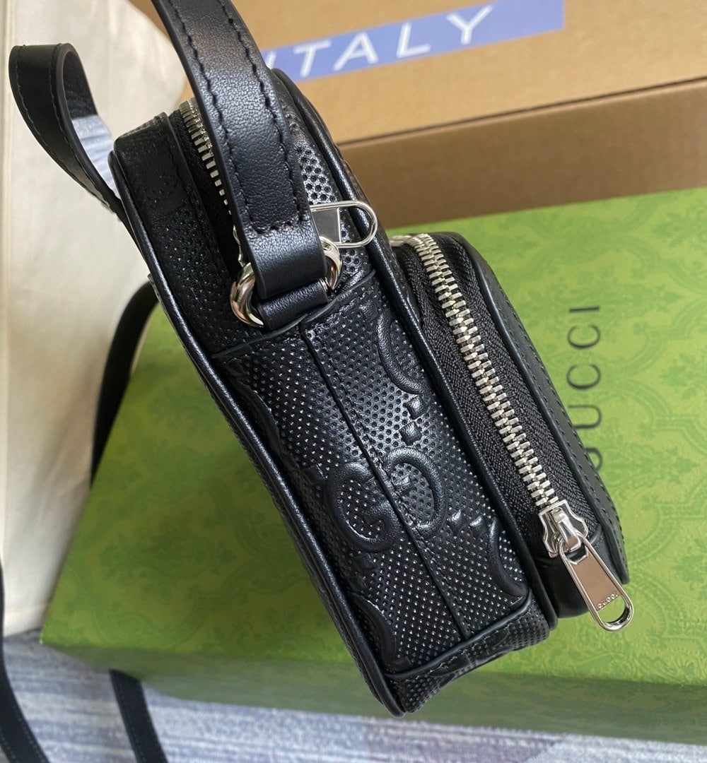 1:1 Replica Gucci GG Embossed Mini Bag Black GG Embossed For Men 6.7in/17cm GG 658553 1W3AN 1000