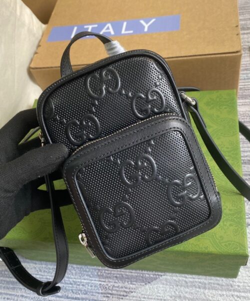1:1 Replica Gucci GG Embossed Mini Bag Black GG Embossed For Men 6.7in/17cm GG 658553 1W3AN 1000