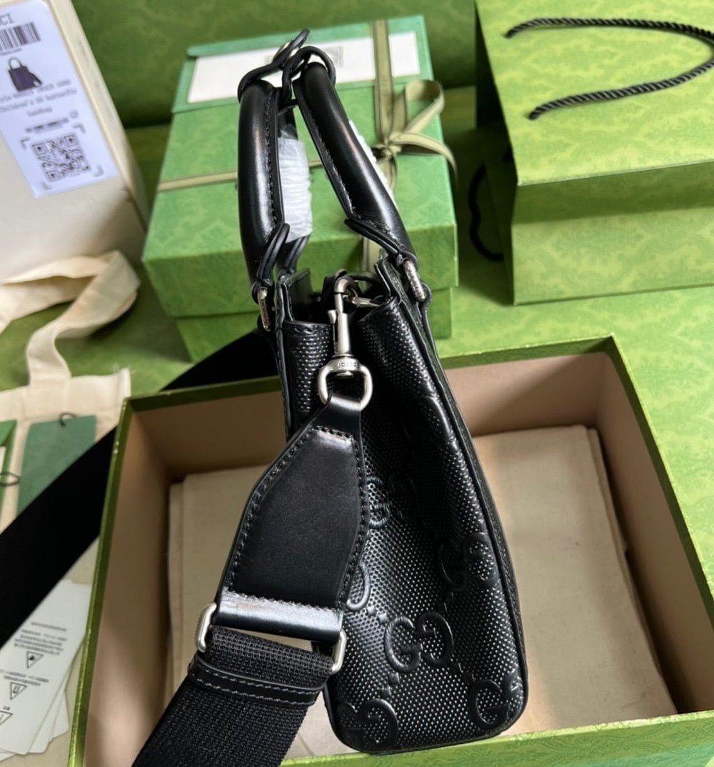 1:1 Replica Gucci GG Embossed Mini Tote Bag Black GG Embossed For Men  7.9in/20cm GG 696010 1W3CN 1000