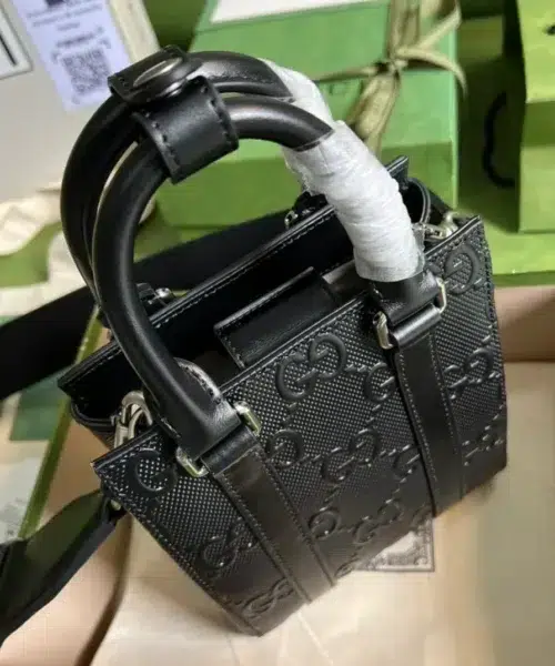 1:1 Replica Gucci GG Embossed Mini Tote Bag Black GG Embossed For Men  7.9in/20cm GG 696010 1W3CN 1000