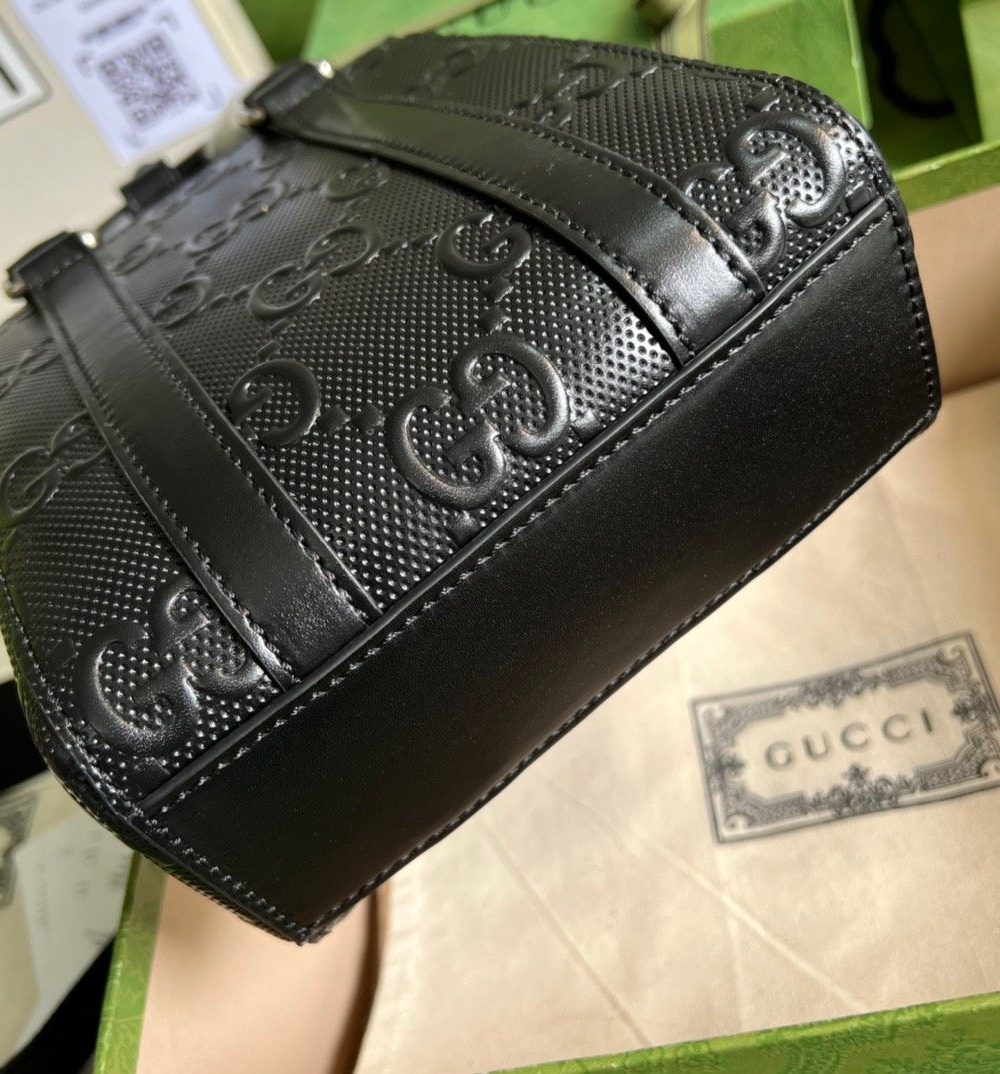 1:1 Replica Gucci GG Embossed Mini Tote Bag Black GG Embossed For Men  7.9in/20cm GG 696010 1W3CN 1000