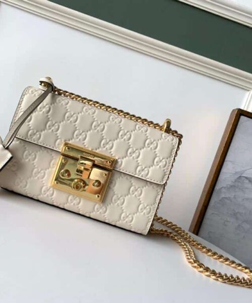 1:1 Replica Gucci GG Embossed Padlock Shoulder Bag White Milky For Women 8in/20cm
