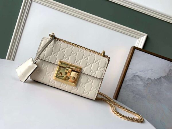 1:1 Replica Gucci GG Embossed Padlock Shoulder Bag White Milky For Women 8in/20cm