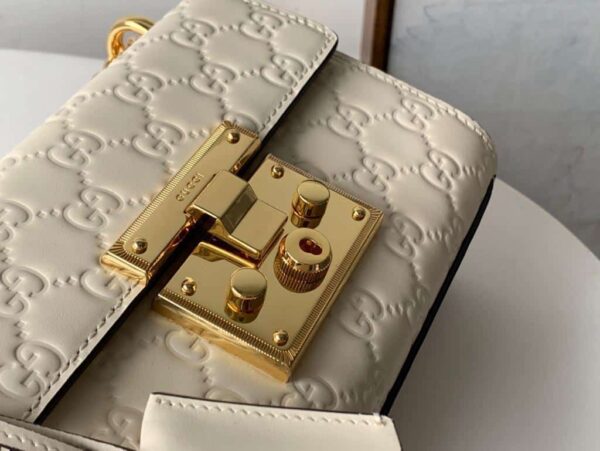 1:1 Replica Gucci GG Embossed Padlock Shoulder Bag White Milky For Women 8in/20cm