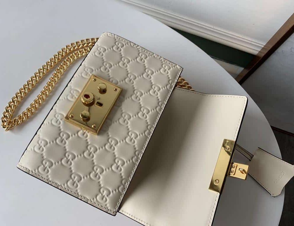 1:1 Replica Gucci GG Embossed Padlock Shoulder Bag White Milky For Women 8in/20cm