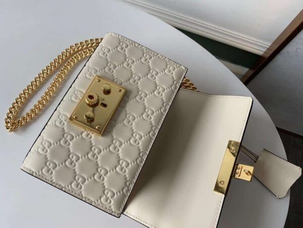 1:1 Replica Gucci GG Embossed Padlock Shoulder Bag White Milky For Women 8in/20cm