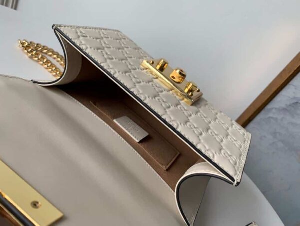 1:1 Replica Gucci GG Embossed Padlock Shoulder Bag White Milky For Women 8in/20cm