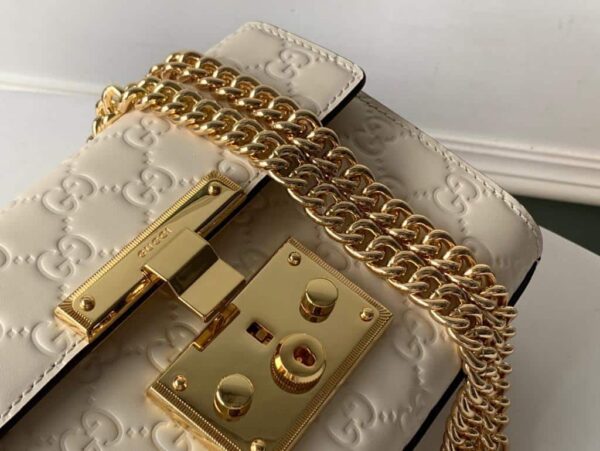 1:1 Replica Gucci GG Embossed Padlock Shoulder Bag White Milky For Women 8in/20cm