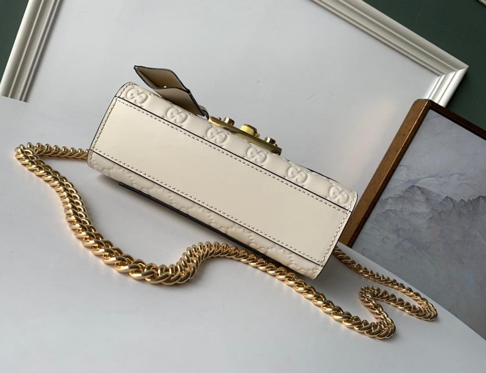 1:1 Replica Gucci GG Embossed Padlock Shoulder Bag White Milky For Women 8in/20cm