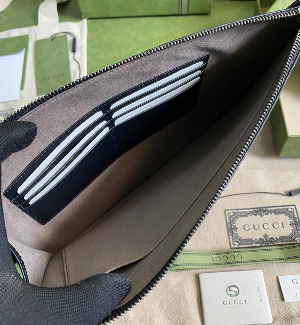 1:1 Replica Gucci GG Embossed Pouch Black GG Embossed For Men 12in/30cm GG