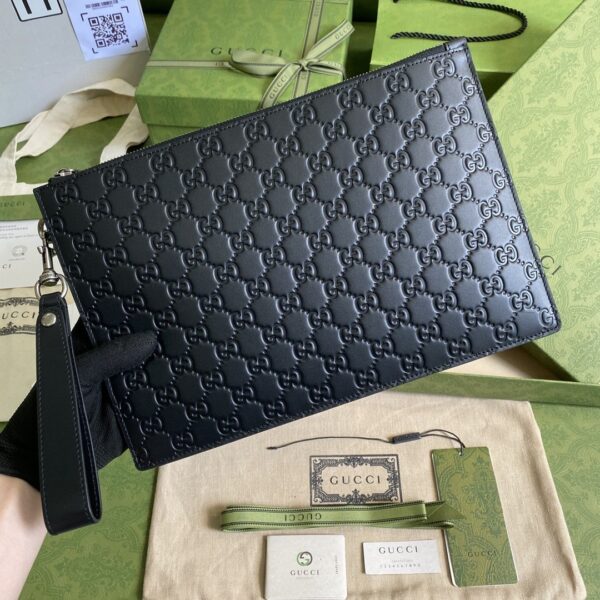 1:1 Replica Gucci GG Embossed Pouch Black GG Embossed For Men 12in/30cm GG