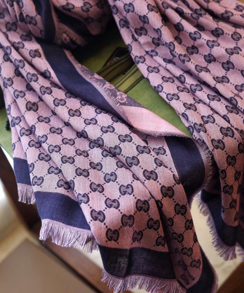 Gucci GG Jacquard Cotton Stole Scarf Pink 87in/220cm 