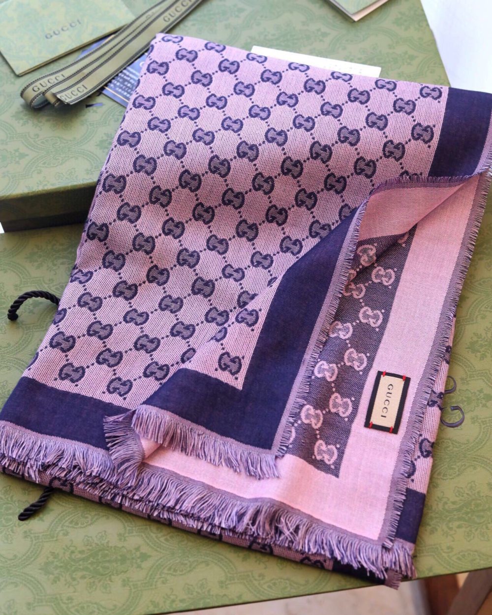 Gucci GG Jacquard Cotton Stole Scarf Pink 87in/220cm 