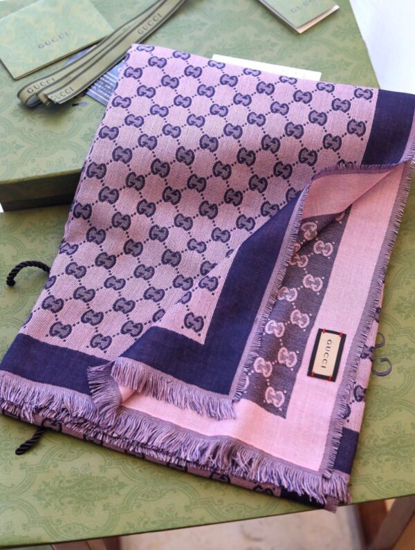 Gucci GG Jacquard Cotton Stole Scarf Pink 87in/220cm