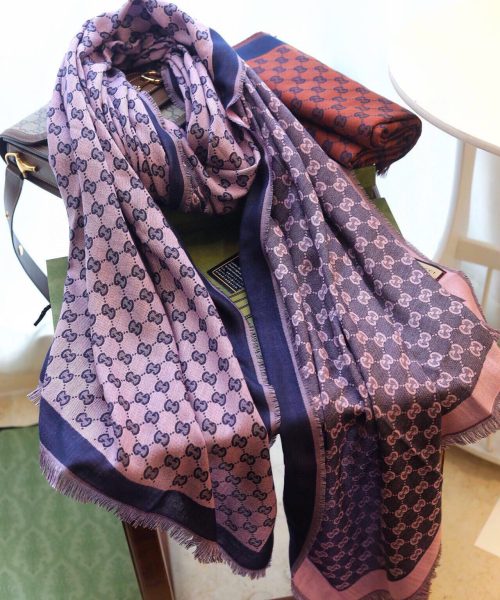 Gucci GG Jacquard Cotton Stole Scarf Pink 87in/220cm 