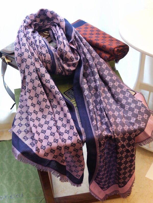 Gucci GG Jacquard Cotton Stole Scarf Pink 87in/220cm 