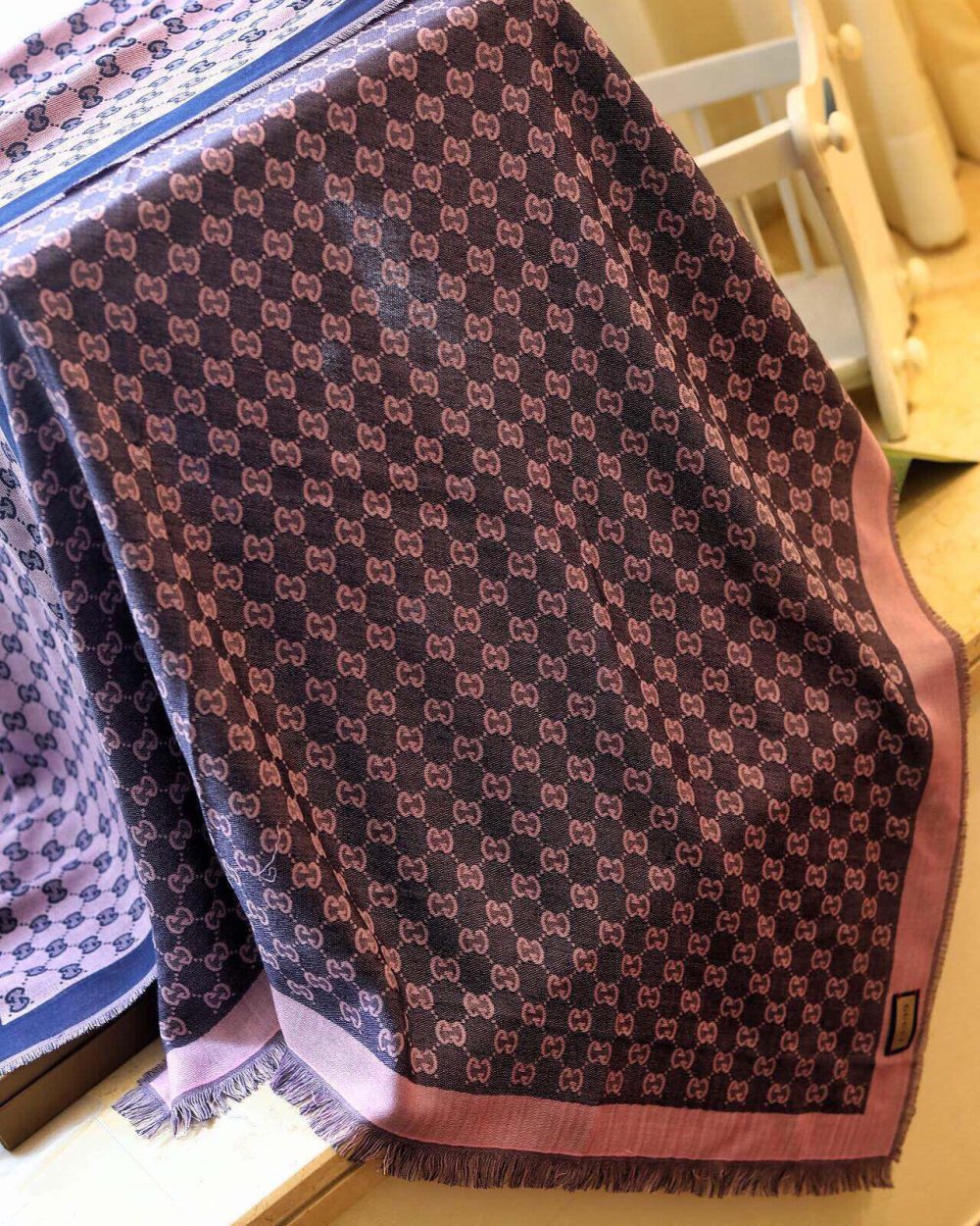 Gucci GG Jacquard Cotton Stole Scarf Pink 87in/220cm 