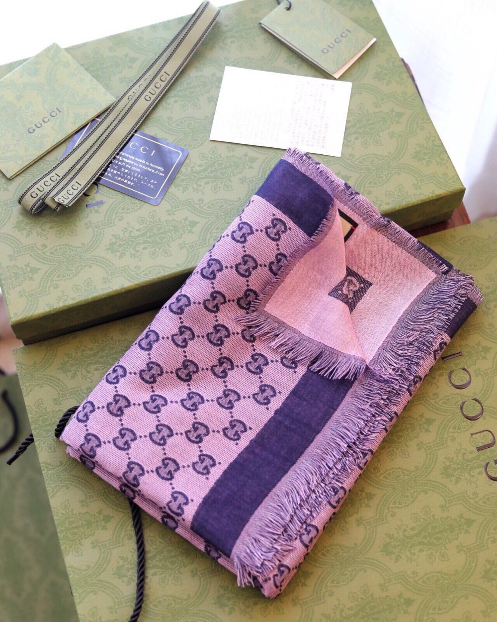 Gucci GG Jacquard Cotton Stole Scarf Pink 87in/220cm 