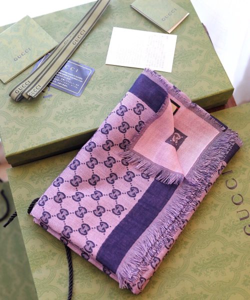 Gucci GG Jacquard Cotton Stole Scarf Pink 87in/220cm 