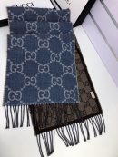 Gucci GG Jacquard Knit Scarf With Tassels Blue/Brown 67in/170cm 
