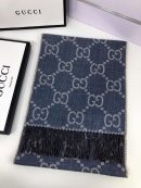 Gucci GG Jacquard Knit Scarf With Tassels Blue/Brown 67in/170cm 