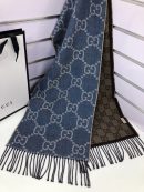 Gucci GG Jacquard Knit Scarf With Tassels Blue/Brown 67in/170cm 