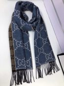 Gucci GG Jacquard Knit Scarf With Tassels Blue/Brown 67in/170cm 