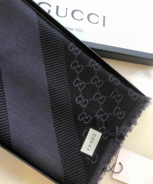 Gucci GG Jacquard Silk Wool Shawl Black 55in/140cm