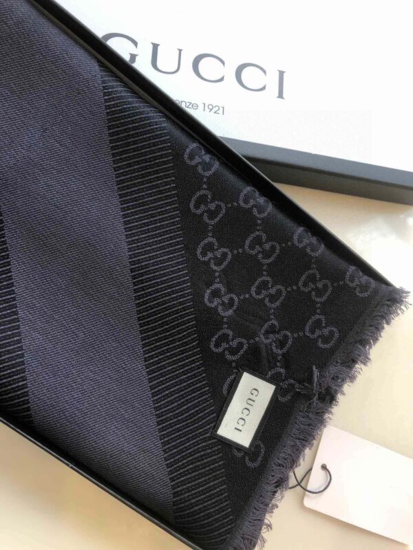 Gucci GG Jacquard Silk Wool Shawl Black 55in/140cm