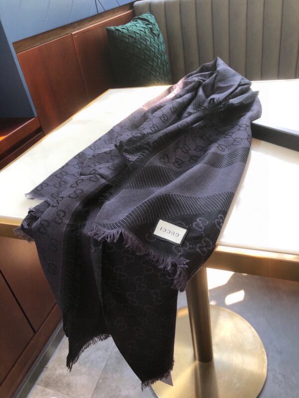 Gucci GG Jacquard Silk Wool Shawl Black 55in/140cm