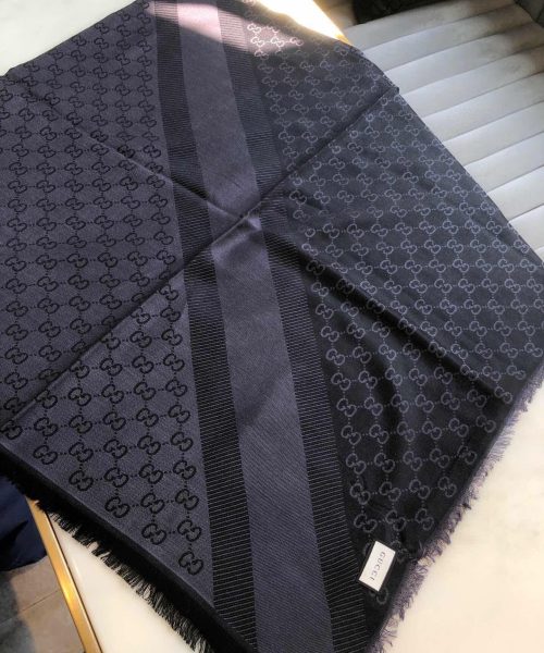 Gucci GG Jacquard Silk Wool Shawl Black 55in/140cm