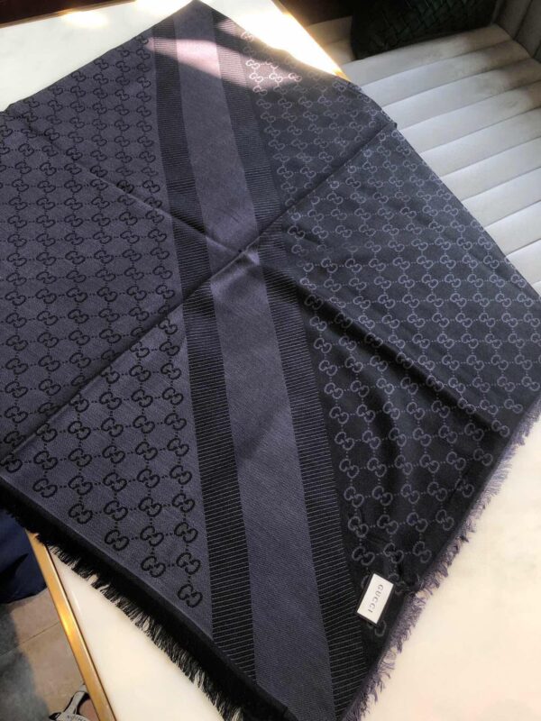 Gucci GG Jacquard Silk Wool Shawl Black 55in/140cm