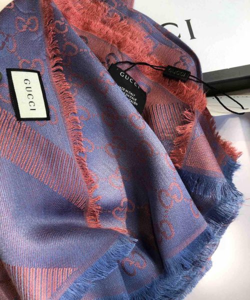 Gucci GG Jacquard Silk Wool Shawl Blue/Orange 55in/140cm