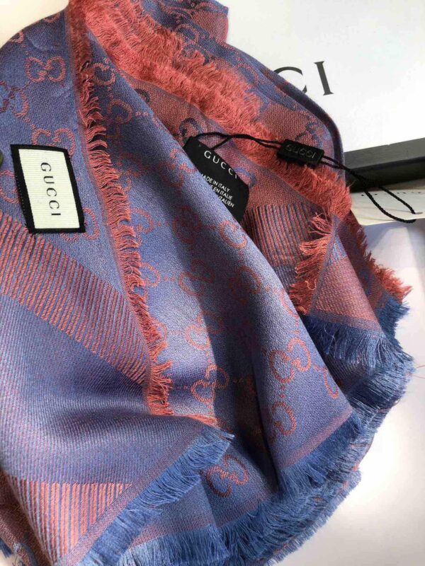 Gucci GG Jacquard Silk Wool Shawl Blue/Orange 55in/140cm