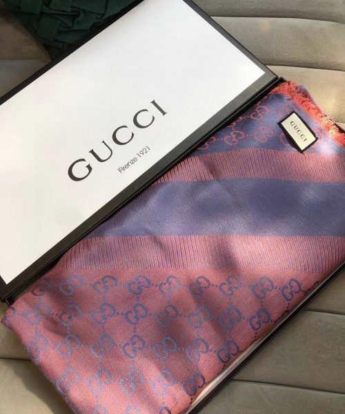 Gucci GG Jacquard Silk Wool Shawl Blue/Orange 55in/140cm