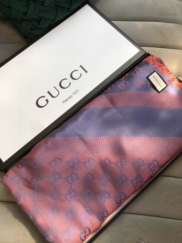 Gucci GG Jacquard Silk Wool Shawl Blue/Orange 55in/140cm