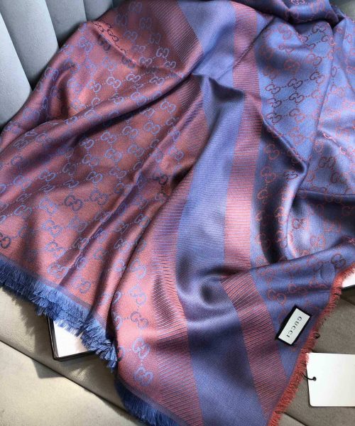 Gucci GG Jacquard Silk Wool Shawl Blue/Orange 55in/140cm