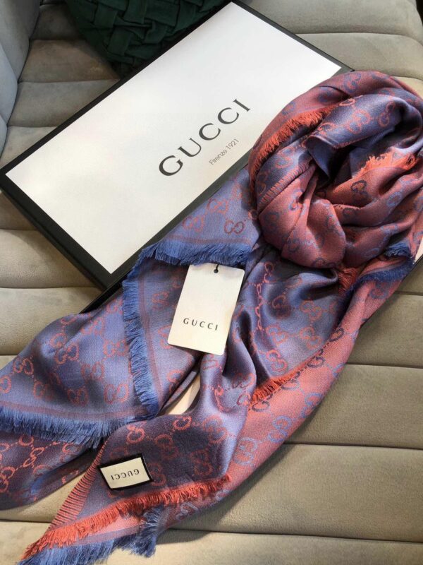Gucci GG Jacquard Silk Wool Shawl Blue/Orange 55in/140cm