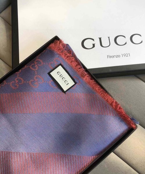 Gucci GG Jacquard Silk Wool Shawl Blue/Orange 55in/140cm