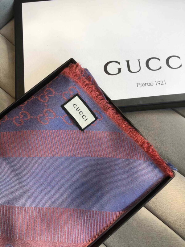 Gucci GG Jacquard Silk Wool Shawl Blue/Orange 55in/140cm