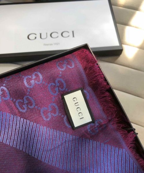 Gucci GG Jacquard Silk Wool Shawl Blue/Purple 55in/140cm