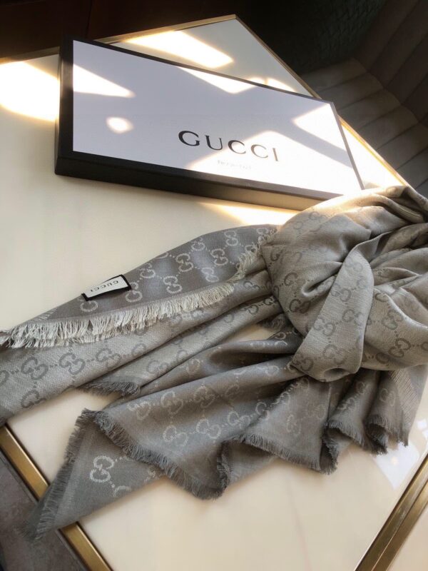 Gucci GG Jacquard Silk Wool Shawl Grey 55in/140cm