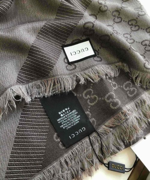 Gucci GG Jacquard Silk Wool Shawl Grey 55in/140cm