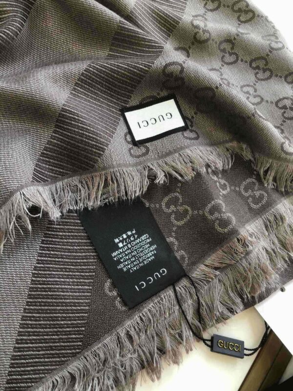 Gucci GG Jacquard Silk Wool Shawl Grey 55in/140cm