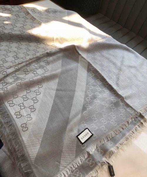 Gucci GG Jacquard Silk Wool Shawl Grey 55in/140cm