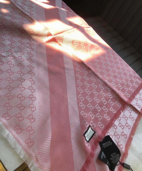Gucci GG Jacquard Silk Wool Shawl Pink 55in/140cm