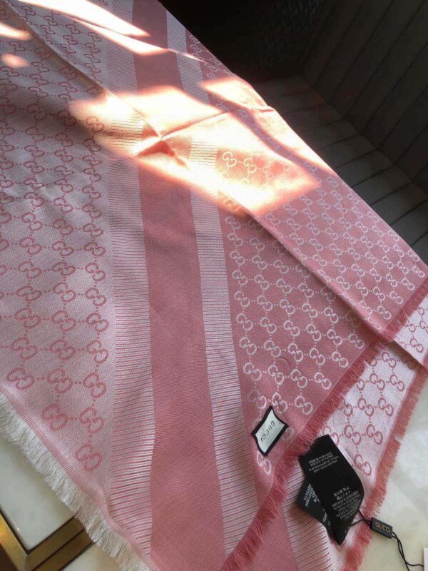 Gucci GG Jacquard Silk Wool Shawl Pink 55in/140cm