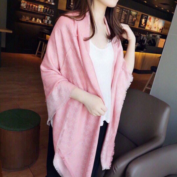 Gucci GG Jacquard Silk Wool Shawl Pink 55in/140cm