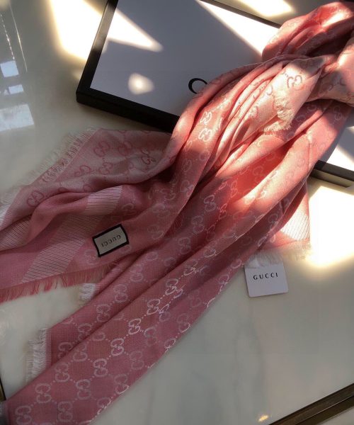 Gucci GG Jacquard Silk Wool Shawl Pink 55in/140cm