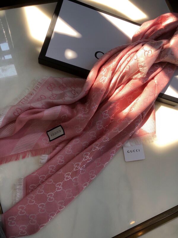 Gucci GG Jacquard Silk Wool Shawl Pink 55in/140cm